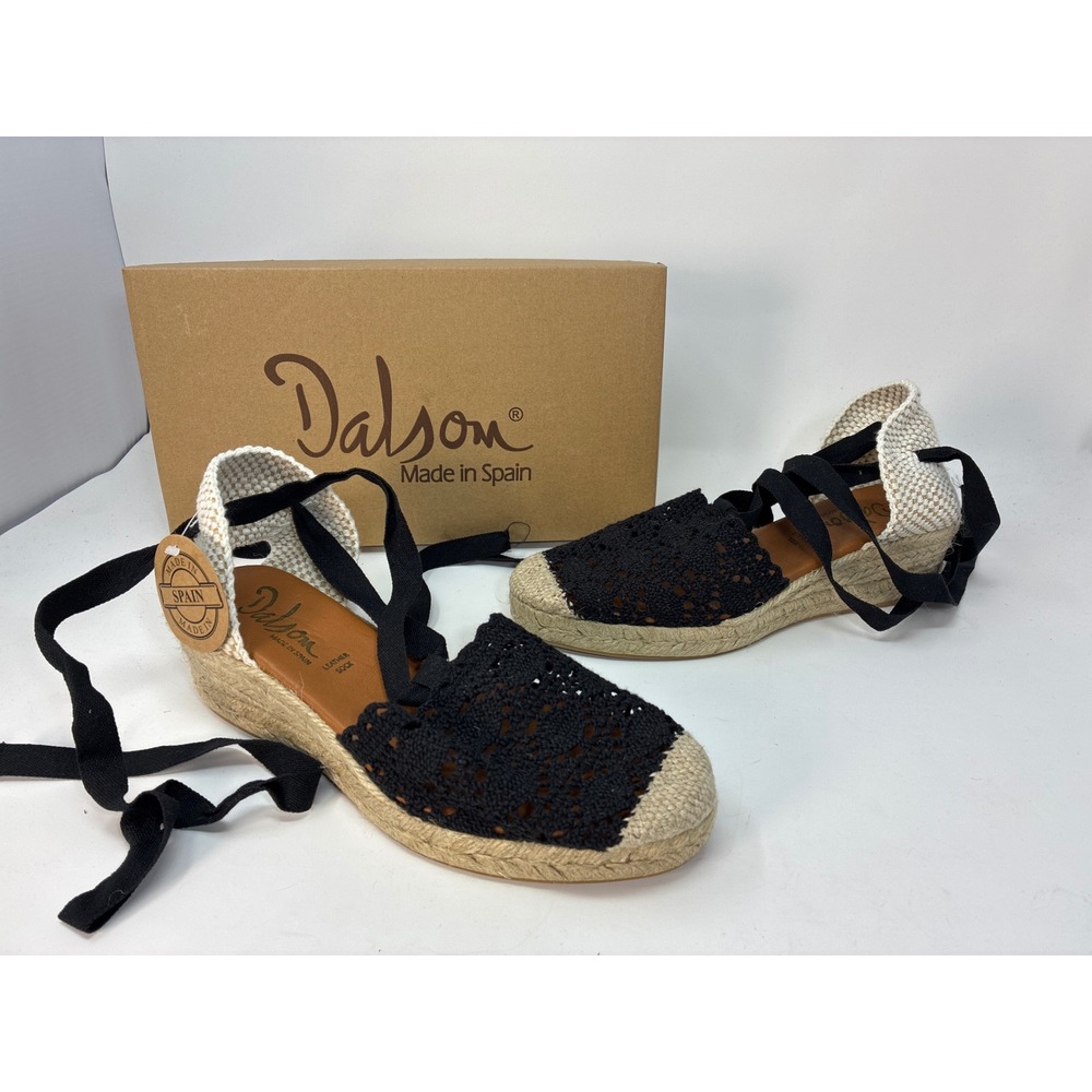 Dalson Braided Ankle Lace Up Espadrille Wedge Womens 8 300_TJX Black Crochet